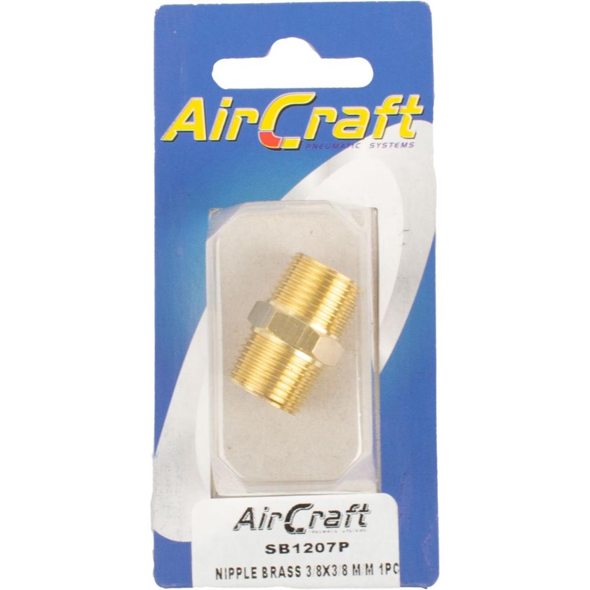 AIRCRAFT NIPPLE BRASS 3/8X3/8 M/M 1PC PACK SB1207P