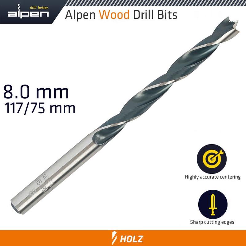 ALPEN WOOD DRILL BIT 8 X 117MM ALP61608