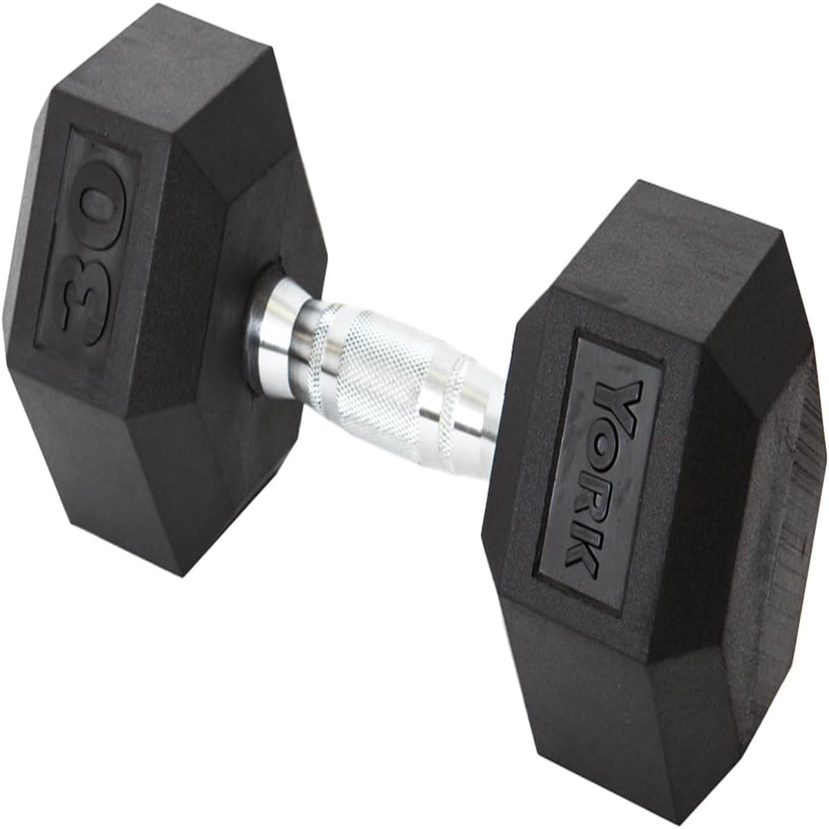 York Barbell Hex Dumbbell Set 30LB Rubber Coated Fixed Weight Dumbbells with Chrome Ergonomic Handle Odorless & Durable for Home Gym Womens Strength Training Full Body Workouts - Pack of 1