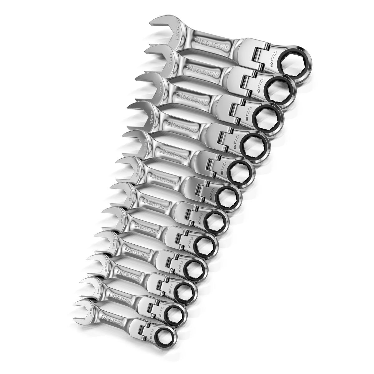 120 Tooth Stubby Ratcheting Wrench Set - Stubby Flex Metric Set