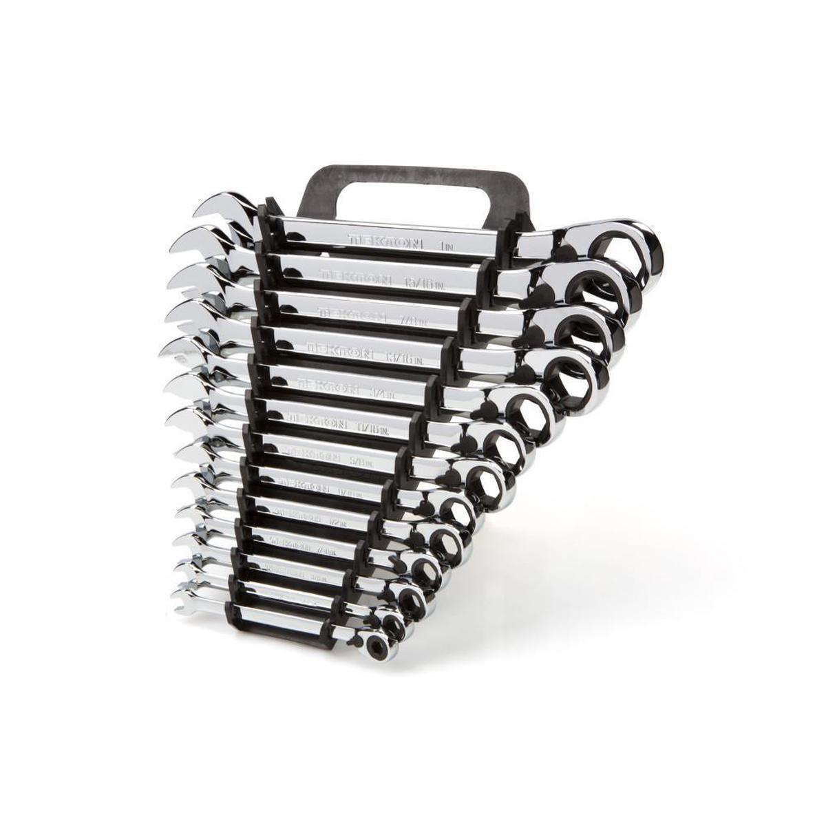 1/4 in. to 1 in. Reversible Ratcheting Combination Wrench Set Keeper (13-Piece)