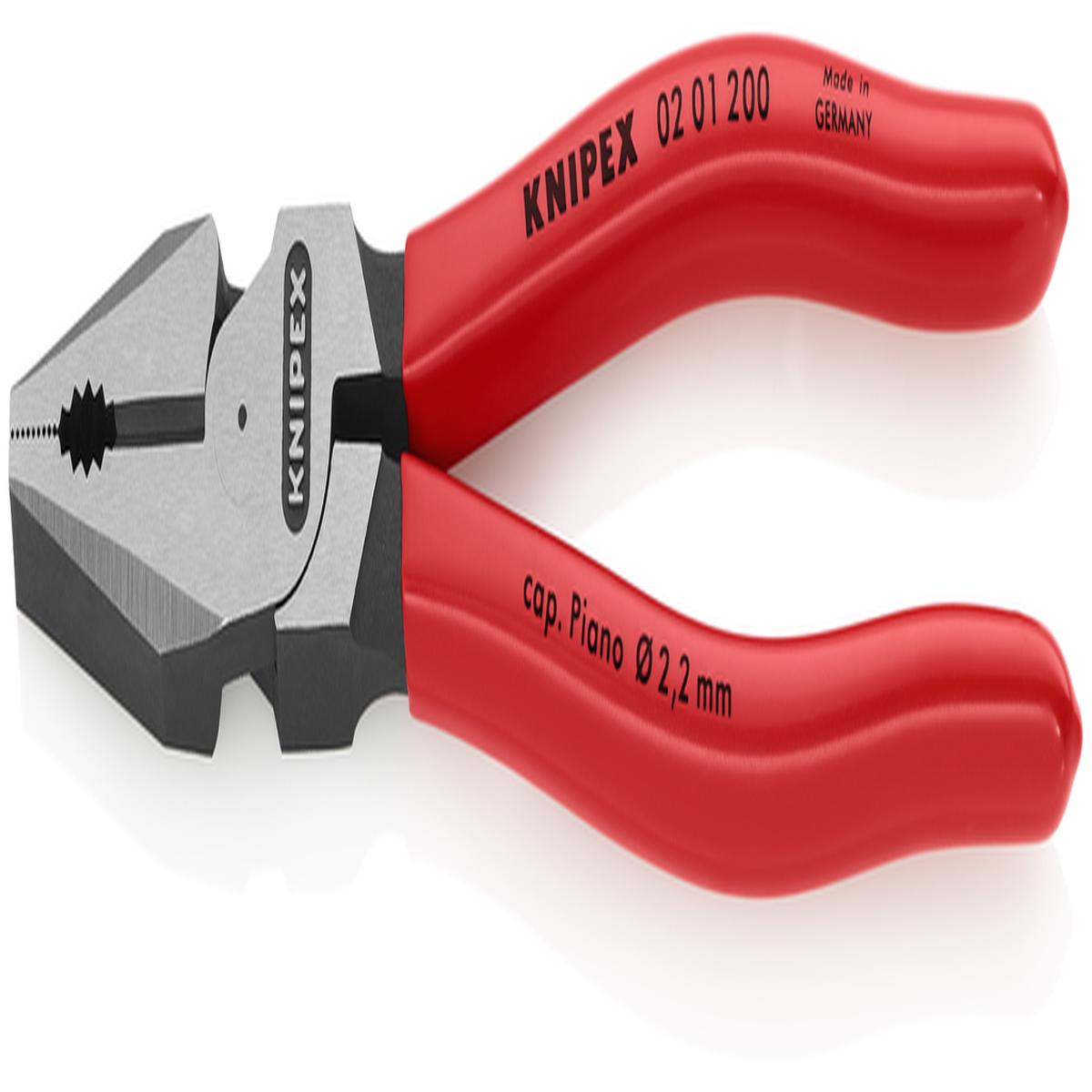 KNIPEX, 02 01 200 SBA, Combination Pliers, High-Leverage, Cutting Edge HRC 63, Cutting Capacity: Cu and Al 1/2 in, Steel Wire 7/64 in, Plastic Coated