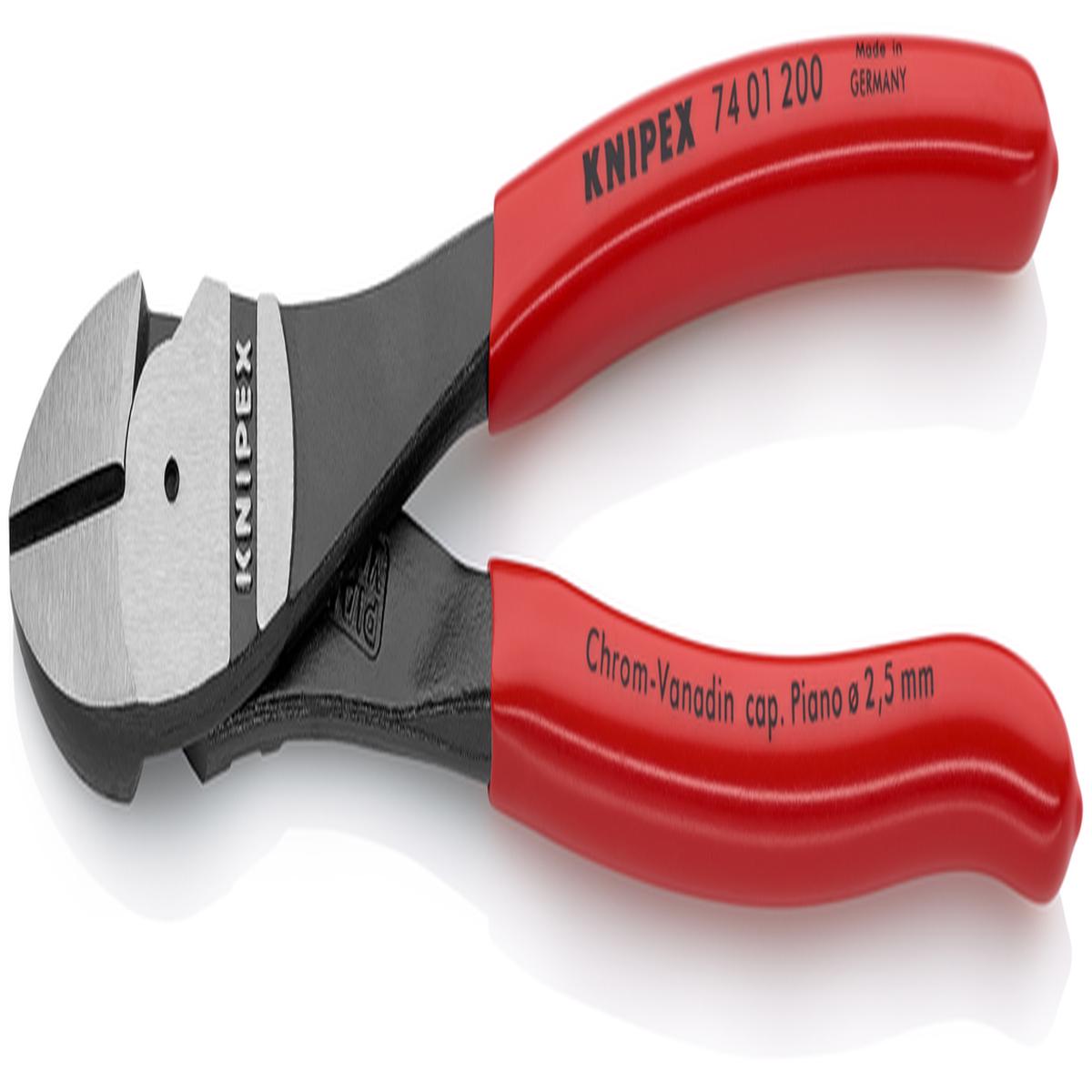 KNIPEX, 74 01 200 SBA, Diagonal Cutters, Chrome Vanadium Steel, 64 HRC, 1/8 in Hard Wire, 3/32 in Piano Wire