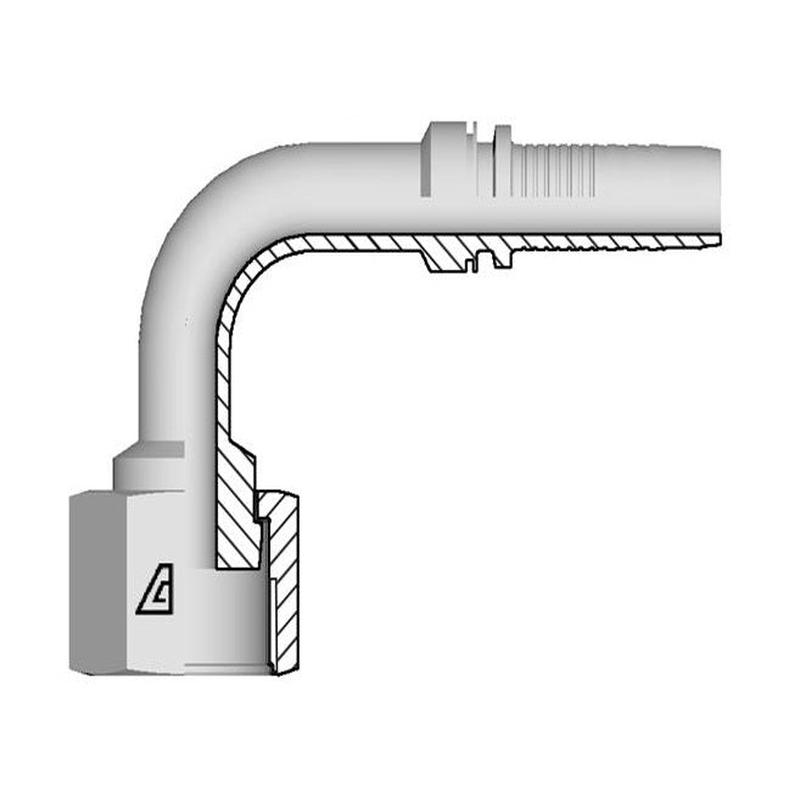 A-1010-FO9M Alfagomma by Kuriyama | A Series | Two-Piece Hydraulic Hose Fitting | 90 Elbow | Medium Drop | -10 Hose ID x -10 Female O-Ring Face Seal Swivel | Steel