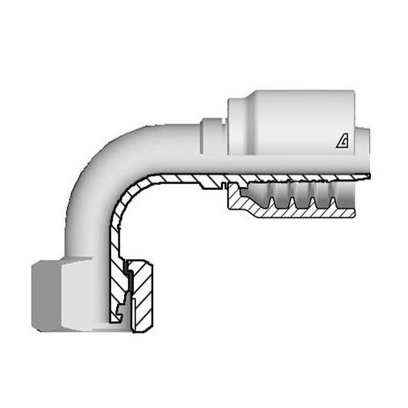 B-0412-FM9L Alfagomma by Kuriyama | B Series | One-Piece AlfaCrimp Hydraulic Hose Fitting | 90 Elbow | DIN 3865 Light | -04 Hose ID x 12mm Metric Female 24 Cone with O-Ring | Steel