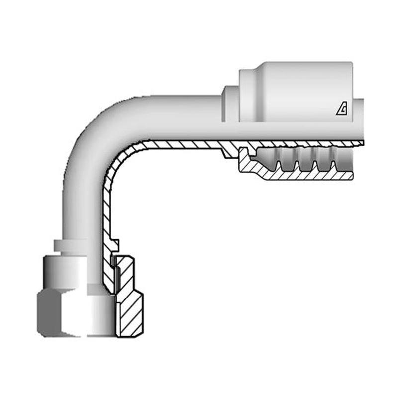 B-1010-FJ9S Alfagomma by Kuriyama | B Series | One-Piece AlfaCrimp Hydraulic Hose Fitting | 90 Elbow | Short Drop | -10 Hose ID x -10 Female JIC 37 | Steel