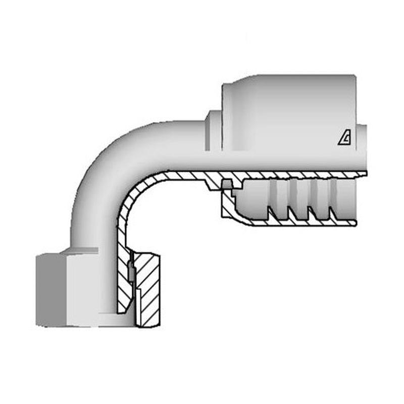 D-0810-FBO9 Alfagomma by Kuriyama | D Series | One-Piece AlfaCrimp Hydraulic Hose Fitting | 90 Elbow | -08 Hose ID x -10 Female BSPP O-Ring Swivel 60 Cone | Steel