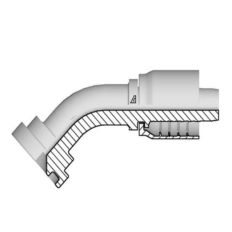 D-2024-C614 Alfagomma by Kuriyama | D Series | One-Piece AlfaCrimp Hydraulic Hose Fitting | SAE J518 | 45 Elbow | -20 Hose ID x -24 Code 61 O-Ring Flange | Steel