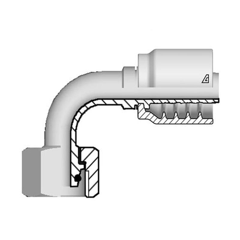 B-1030-FM9H Alfagomma by Kuriyama | B Series | One-Piece AlfaCrimp Hydraulic Hose Fitting | 90 Elbow | DIN 3865 Heavy | -10 Hose ID x 30mm Female Metric 24 Cone with O-Ring | Steel