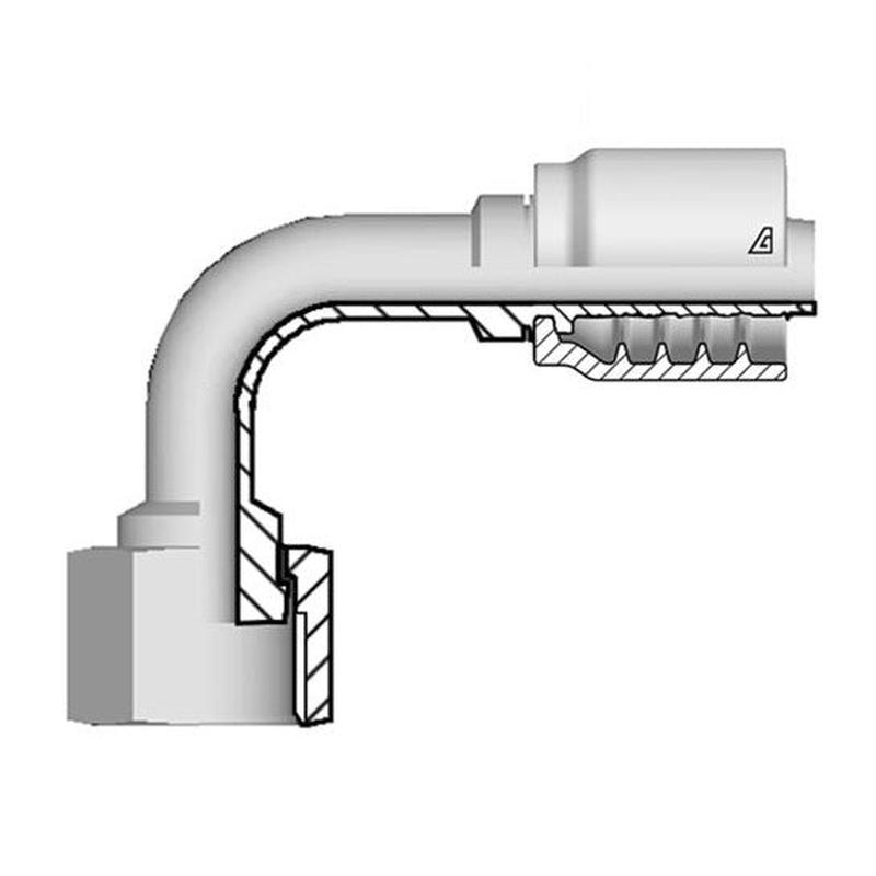 B-1216-FO9S Alfagomma by Kuriyama | B Series | One-Piece AlfaCrimp Hydraulic Hose Fitting | 90 Elbow | Short Drop | -12 Hose ID x -16 Female O-Ring Face Seal | Steel