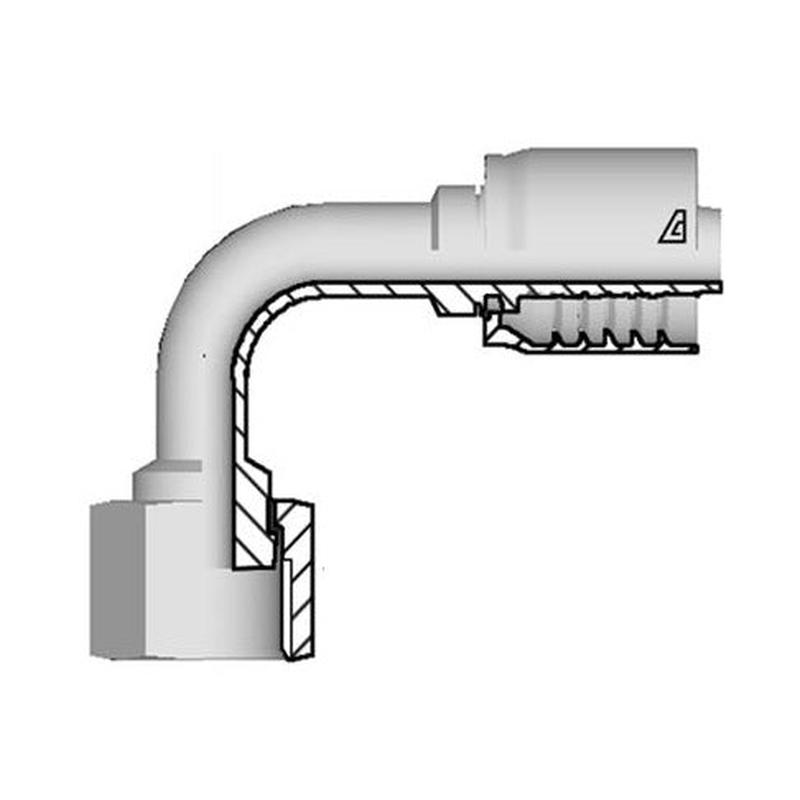 D-1010-FO9L Alfagomma by Kuriyama | D Series | One-Piece AlfaCrimp Hydraulic Hose Fitting | 90 Elbow | Long Drop | ISO 12151-1 | -10 Hose ID x -10 Female O-Ring Face Seal | Steel