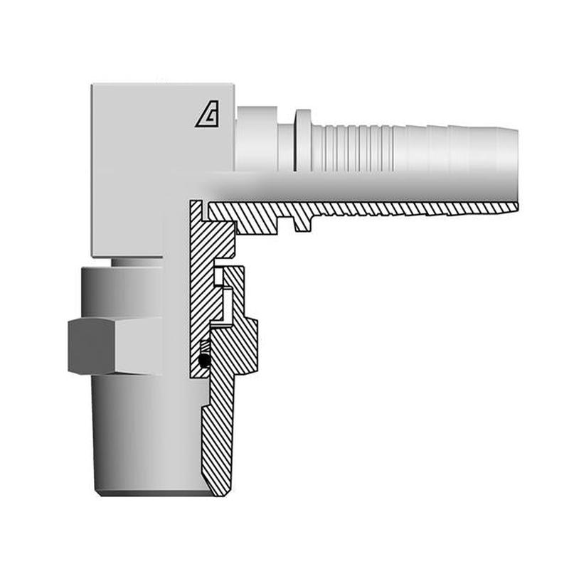 A-0404-MPS9 Alfagomma by Kuriyama | A Series | Two-Piece Hydraulic Hose Fitting | Compact 90 Elbow | -04 Hose ID x -04 Male NPTF Swivel 60 Seat | Steel | Pack of 5