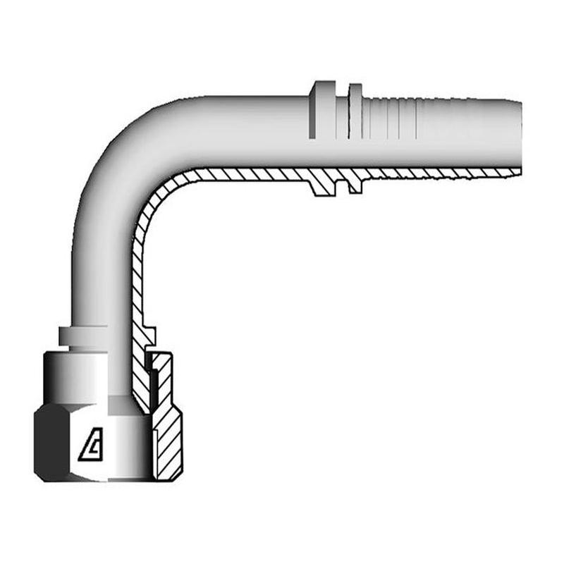 A-0404-FJ9M-SS Alfagomma by Kuriyama | A Series | Two-Piece Hydraulic Hose Fitting | 90 Elbow | Medium Drop | -04 Hose ID x -04 Female JIC 37 Swivel | Stainless Steel